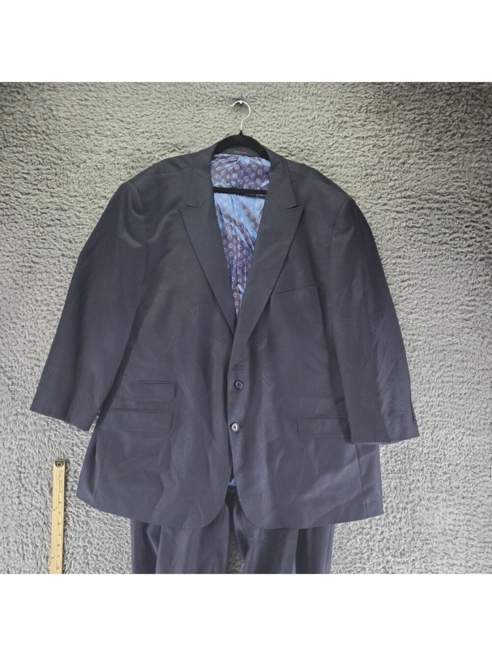 Tayion Suit Mens 56L 50x26 Navy Blue Gem Wool Suit Two Piece Set